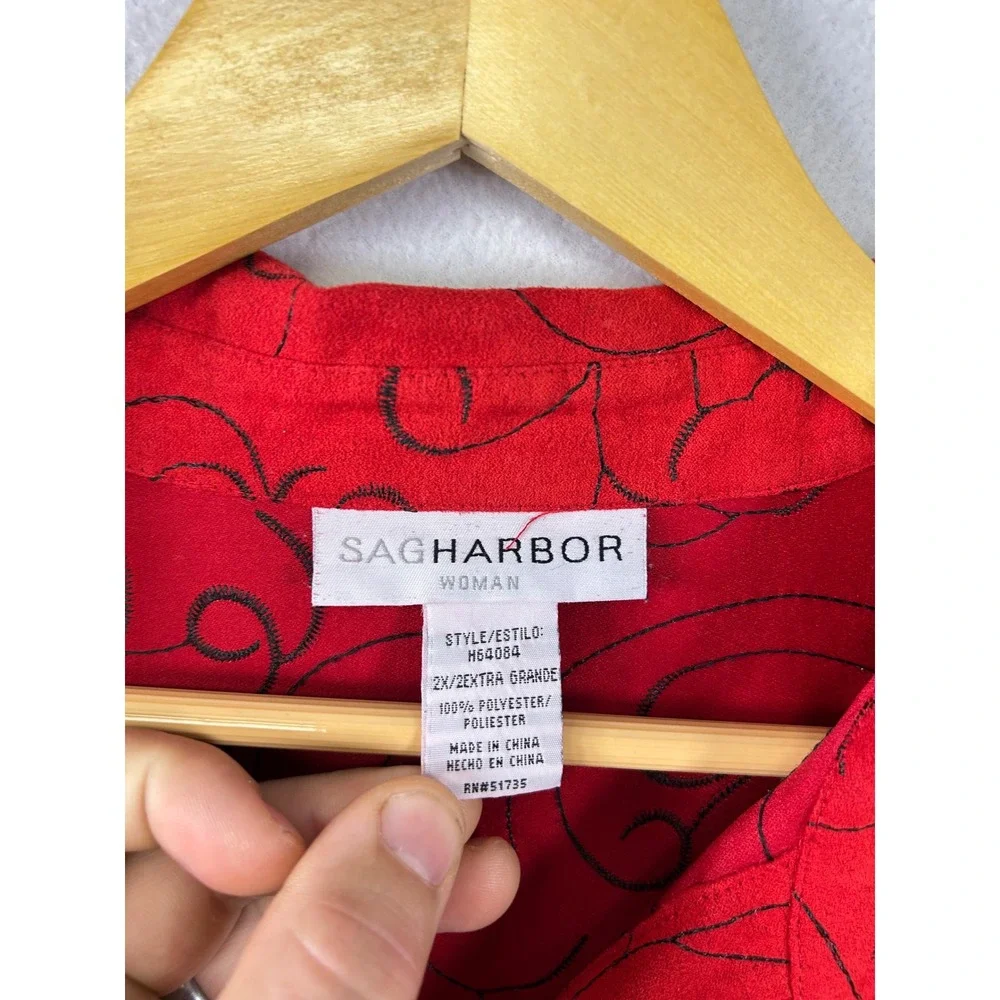 Sag Harbor Red Scroll Print 2X‎ Collared Long Sleeve Botton Down Shirt
